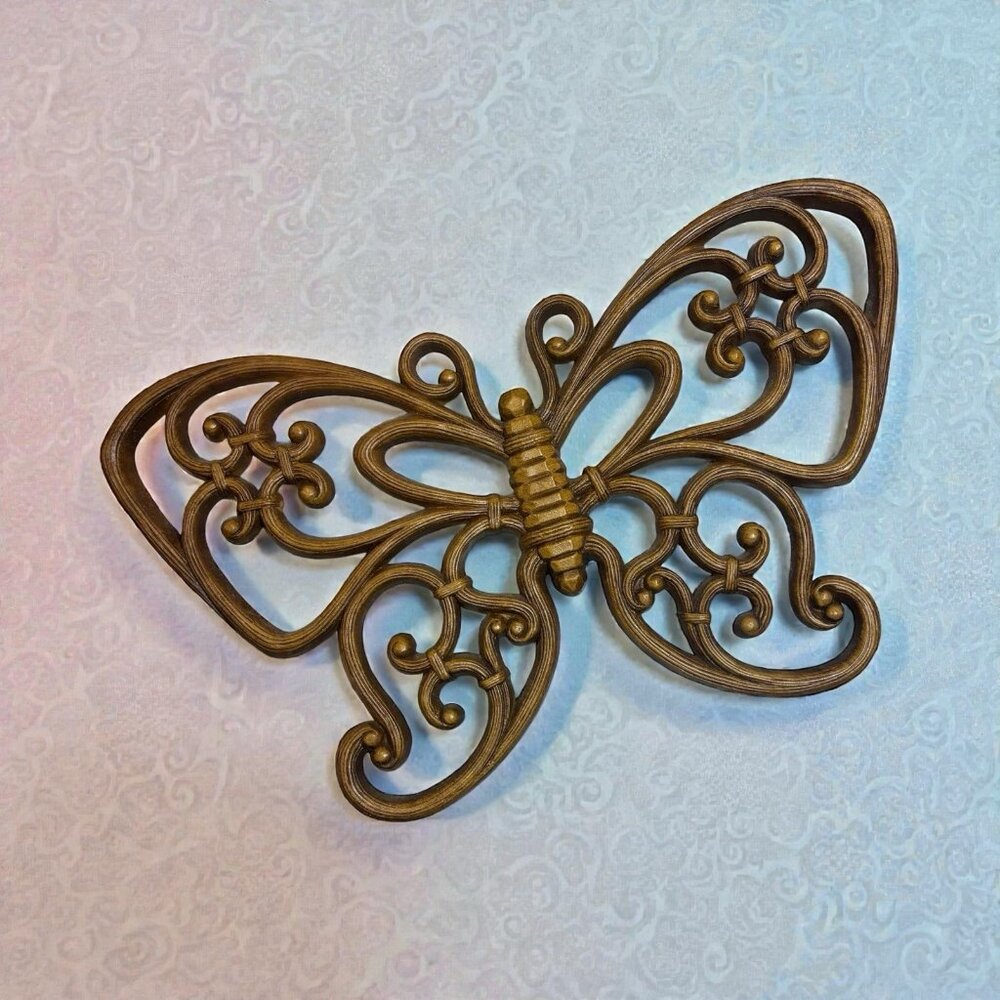 Vintage HOMCO 7537 Syroco Butterfly Faux Wood Wicker Wall Decor BOHO Decor